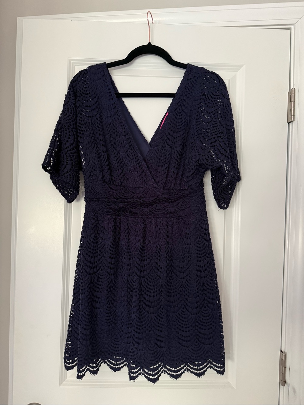 Lace V-Neck Short Sleeve Romper - Navy